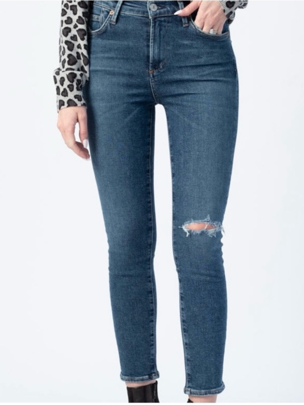 Citizens of Humanity Elsa Mid-Rise Skinny Crop Jeans dark wash ripped size 24